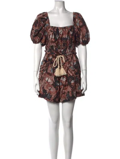 Pre-owned Ulla Johnson Patterned Square Neckline Romper In Black/red
