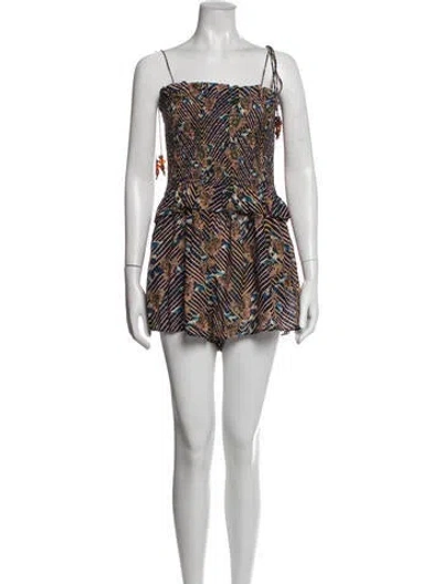 Pre-owned Ulla Johnson Patterned Square Neckline Romper In Blue