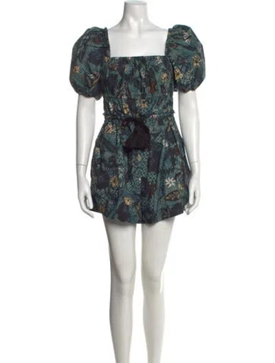 Pre-owned Ulla Johnson Patterned Square Neckline Romper In Blue