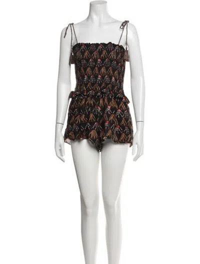 Pre-owned Ulla Johnson Patterned Square Neckline Romper In Brown