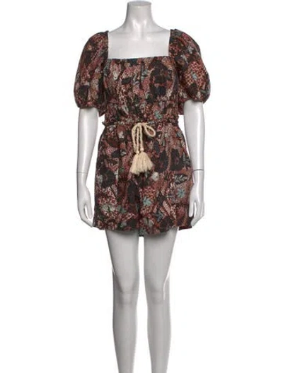 Pre-owned Ulla Johnson Patterned Square Neckline Romper In Orange