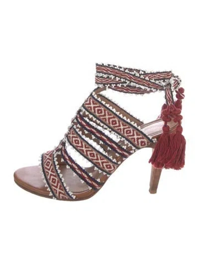 Pre-owned Ulla Johnson Patterned Tassel Accents Sandals In Brown