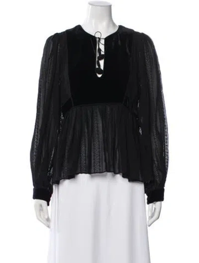 Pre-owned Ulla Johnson Patterned Tie Neck Blouse In Black