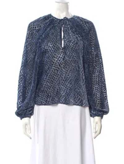 Pre-owned Ulla Johnson Patterned Tie Neck Blouse In Blue