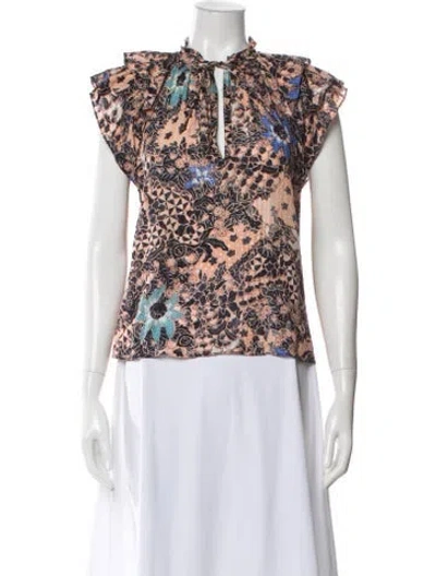 Pre-owned Ulla Johnson Patterned Tie Neck Blouse In Blue