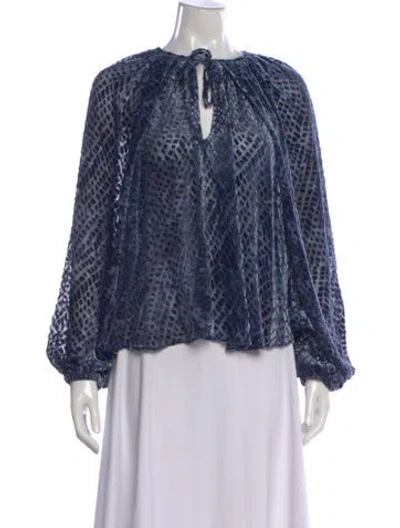 Pre-owned Ulla Johnson Patterned Tie Neck Blouse In Blue