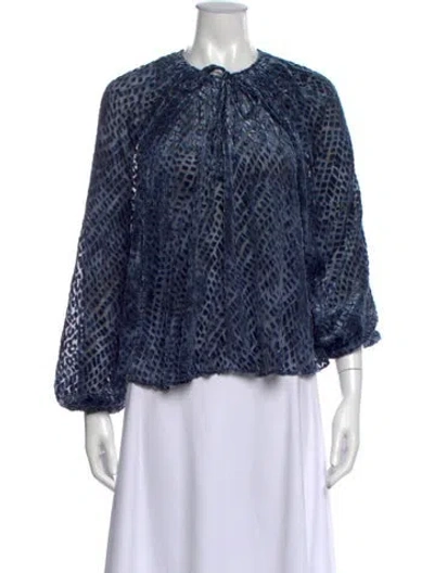 Pre-owned Ulla Johnson Patterned Tie Neck Blouse In Blue