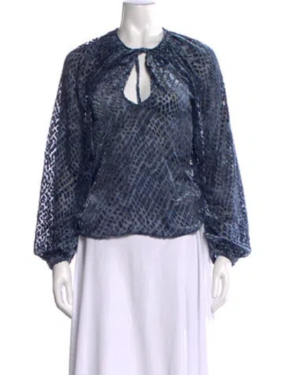 Pre-owned Ulla Johnson Patterned Tie Neck Blouse In Blue