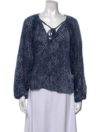 Pre-owned Ulla Johnson Patterned Tie Neck Blouse In Blue