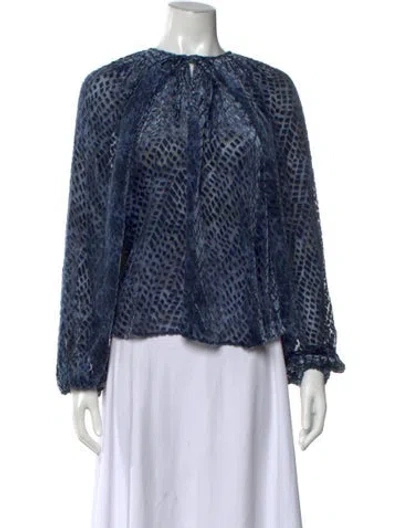 Pre-owned Ulla Johnson Patterned Tie Neck Blouse In Blue