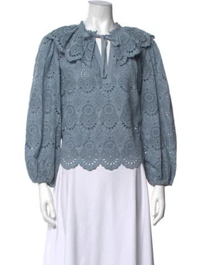 Pre-owned Ulla Johnson Patterned Tie Neck Blouse In Blue