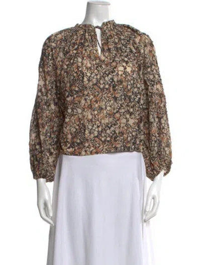 Pre-owned Ulla Johnson Patterned Tie Neck Blouse In Brown