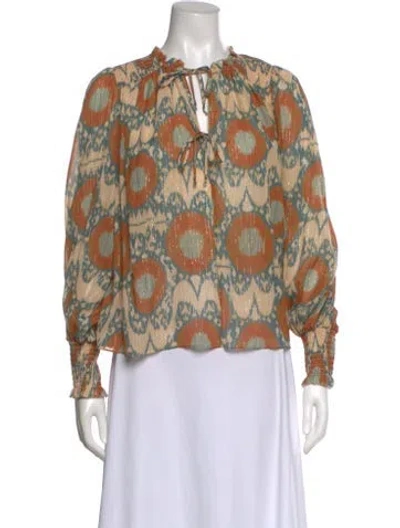 Pre-owned Ulla Johnson Patterned Tie Neck Blouse In Green