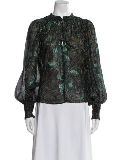Pre-owned Ulla Johnson Patterned Tie Neck Blouse In Green