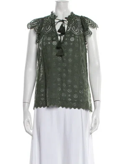 Pre-owned Ulla Johnson Patterned Tie Neck Blouse In Green
