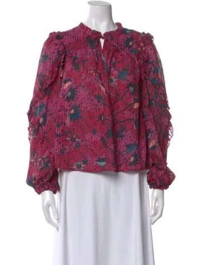 Pre-owned Ulla Johnson Patterned Tie Neck Blouse In Pink