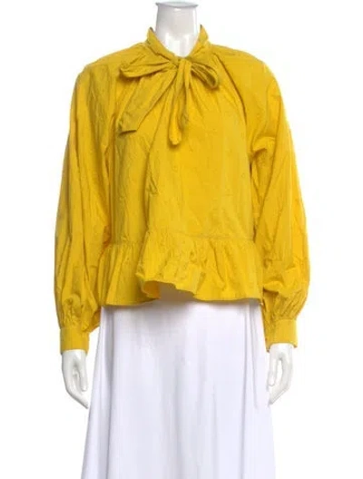 Pre-owned Ulla Johnson Patterned Tie Neck Blouse In Yellow