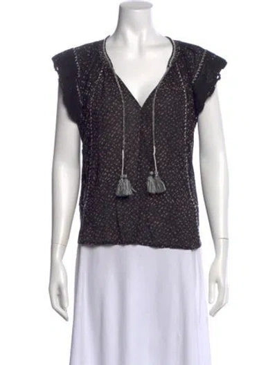 Pre-owned Ulla Johnson Patterned V-neck Blouse In Black