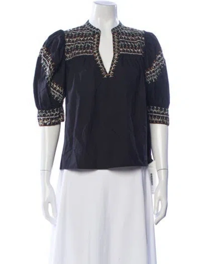 Pre-owned Ulla Johnson Patterned V-neck Blouse In Black