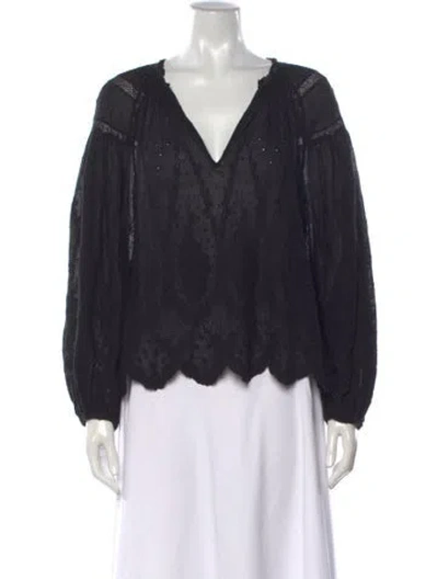 Pre-owned Ulla Johnson Patterned V-neck Blouse In Black