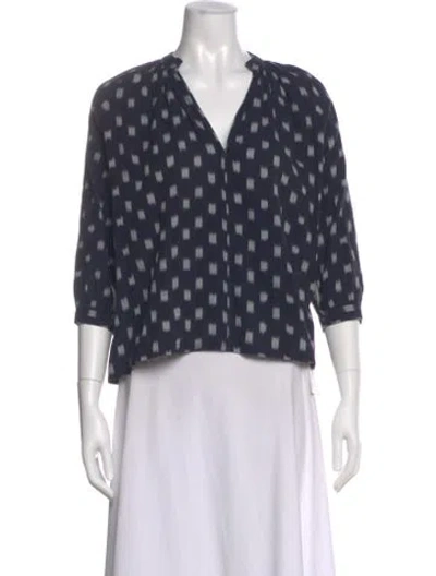 Pre-owned Ulla Johnson Patterned V-neck Blouse In Blue