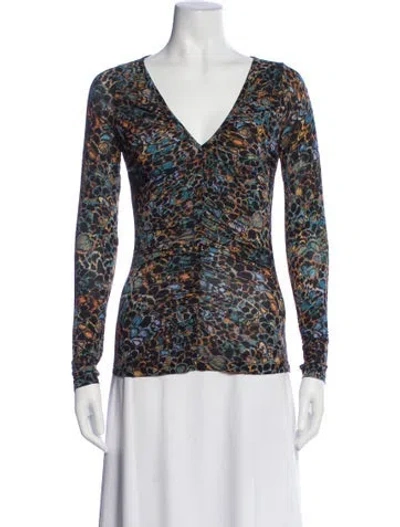 Pre-owned Ulla Johnson Patterned V-neck Blouse In Blue