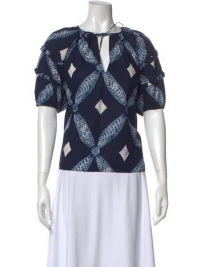 Pre-owned Ulla Johnson Patterned V-neck Blouse In Blue