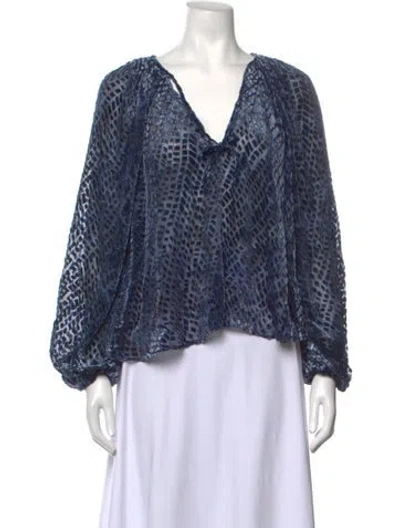 Pre-owned Ulla Johnson Patterned V-neck Blouse In Blue
