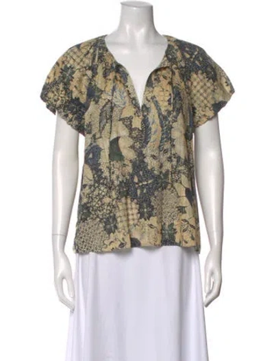 Pre-owned Ulla Johnson Patterned V-neck Blouse In Green