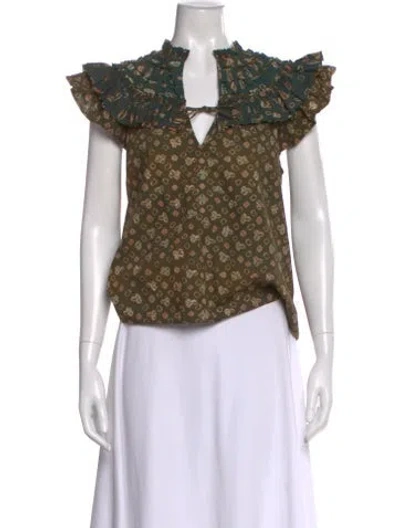 Pre-owned Ulla Johnson Patterned V-neck Blouse In Green