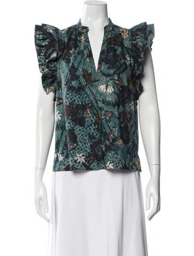 Pre-owned Ulla Johnson Patterned V-neck Blouse In Green