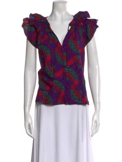Pre-owned Ulla Johnson Patterned V-neck Blouse In Purple