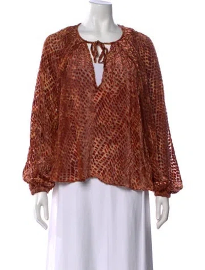 Pre-owned Ulla Johnson Patterned V-neck Blouse W/ Tags In Orange