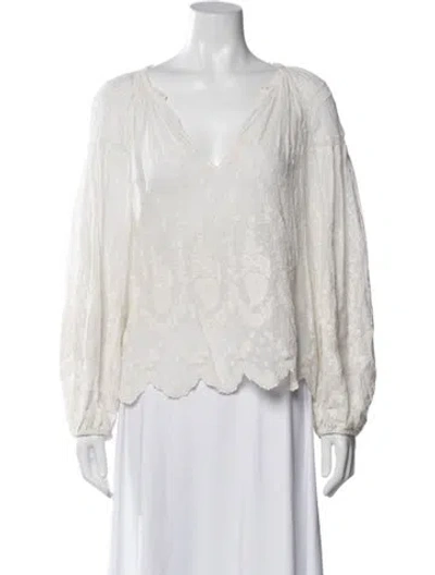 Pre-owned Ulla Johnson Patterned V-neck Blouse In White