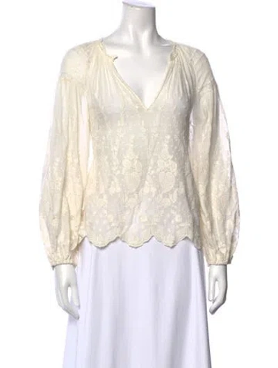 Pre-owned Ulla Johnson Patterned V-neck Blouse In White