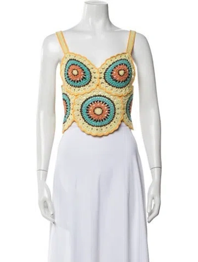 Pre-owned Ulla Johnson Patterned V-neck Crop Top W/ Tags In Yellow