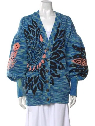 Pre-owned Ulla Johnson Patterned V-neck Sweater In Blue