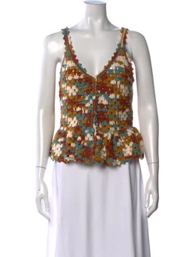 Pre-owned Ulla Johnson Patterned V-neck Sweater In Green/orange
