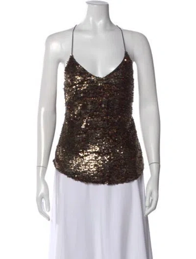 Pre-owned Ulla Johnson Patterned V-neck Top In Gold