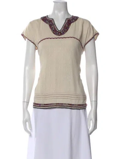 Pre-owned Ulla Johnson Patterned V-neck Top In White