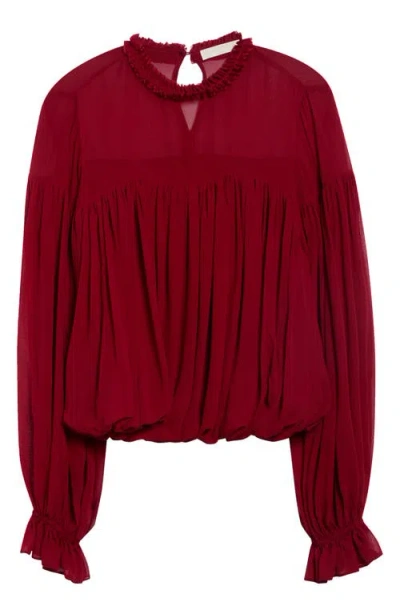 Ulla Johnson Pearl Long Sleeve Silk Chiffon Top In Red