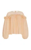 Ulla Johnson Peggy Gathered Silk Top In Neutral