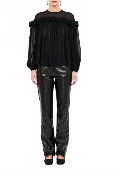 ULLA JOHNSON PEGGY SILK GEORGETTE BLOUSE IN NOIR
