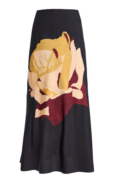 Ulla Johnson Pera Printed Silk Midi Skirt In Black
