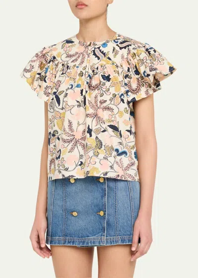 Ulla Johnson Perline Flutter Sleeve Blouse In Magnolia In Pink