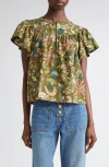 Ulla Johnson Perline Flutter-sleeve Floral Blouse