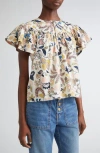 Ulla Johnson Perline Flutter Sleeve Blouse In Magnolia In White