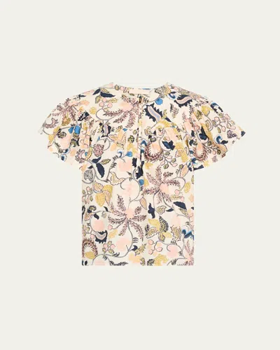 Ulla Johnson Perline Flutter-sleeve Zip Blouse In Multi