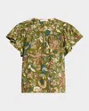 Ulla Johnson Perline Flutter-sleeve Zip Blouse In Green