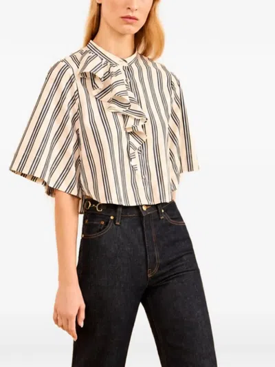 Ulla Johnson Perrine Ruffled Striped Shirt In Multi